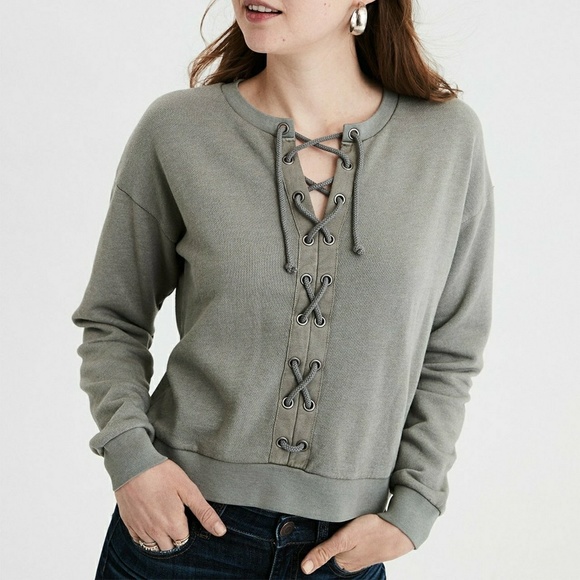American Eagle Outfitters Tops - American Eagle Women's Lace Up Sweatshirt XL NWT